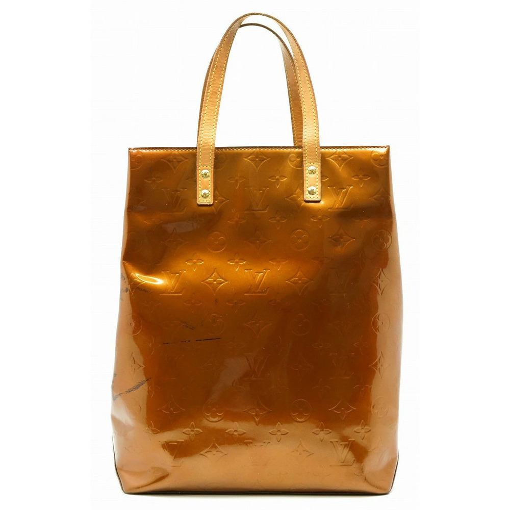 Louis Vuitton Monogram Vernis Lead Tote Bag Handbag Enamel Calf Bron White